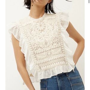 Veronica Beard Capriana Embroidered Top in Off White Cotton Made in India Size 0